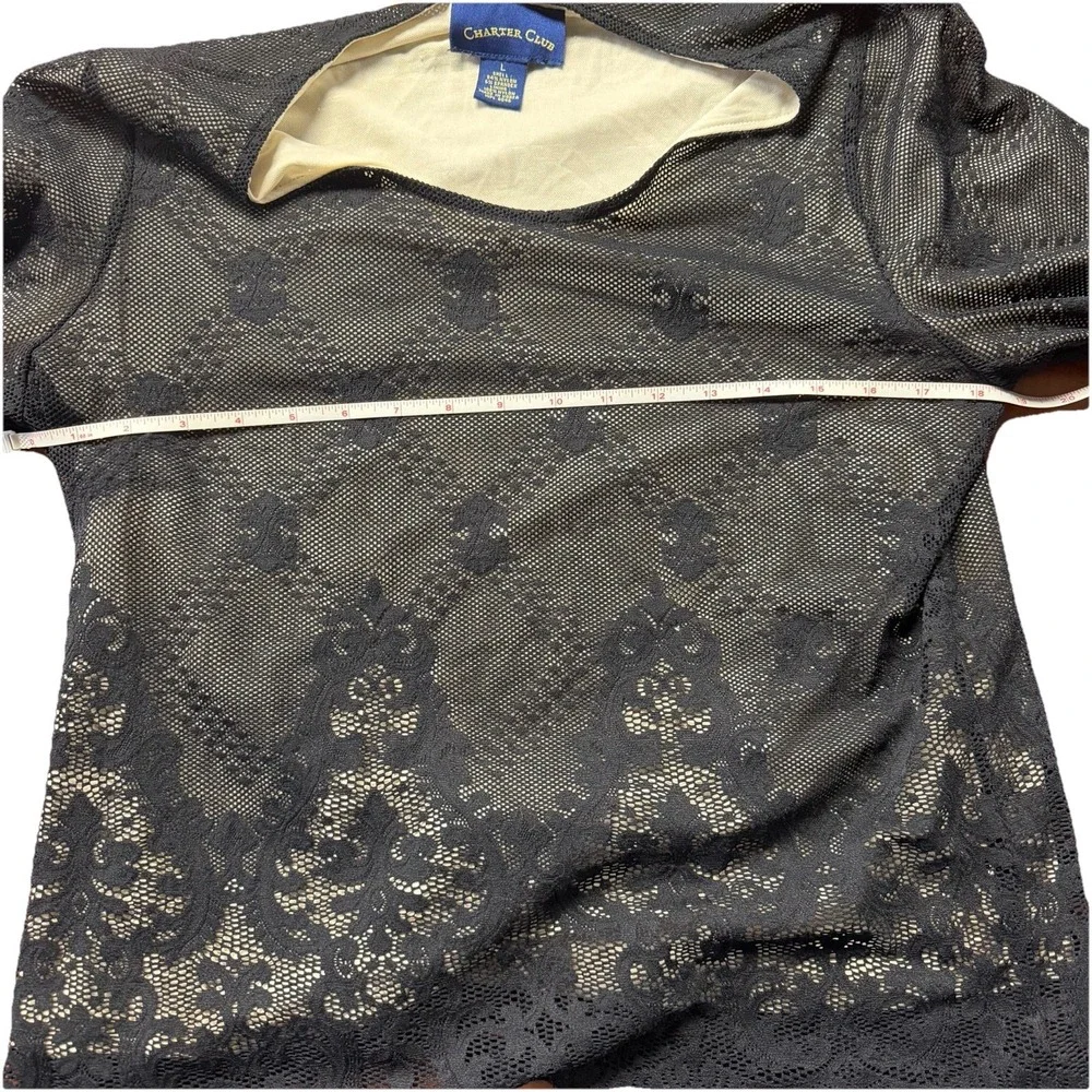 Charter Club Y2K Romantic Lace Sheer Scalloped Hem Dark Whimsigoth Sz Large Top - Picture 8 of 9